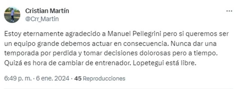 Los hinchas creen que hay que tomar una dolorosa decisión con Pellegrini