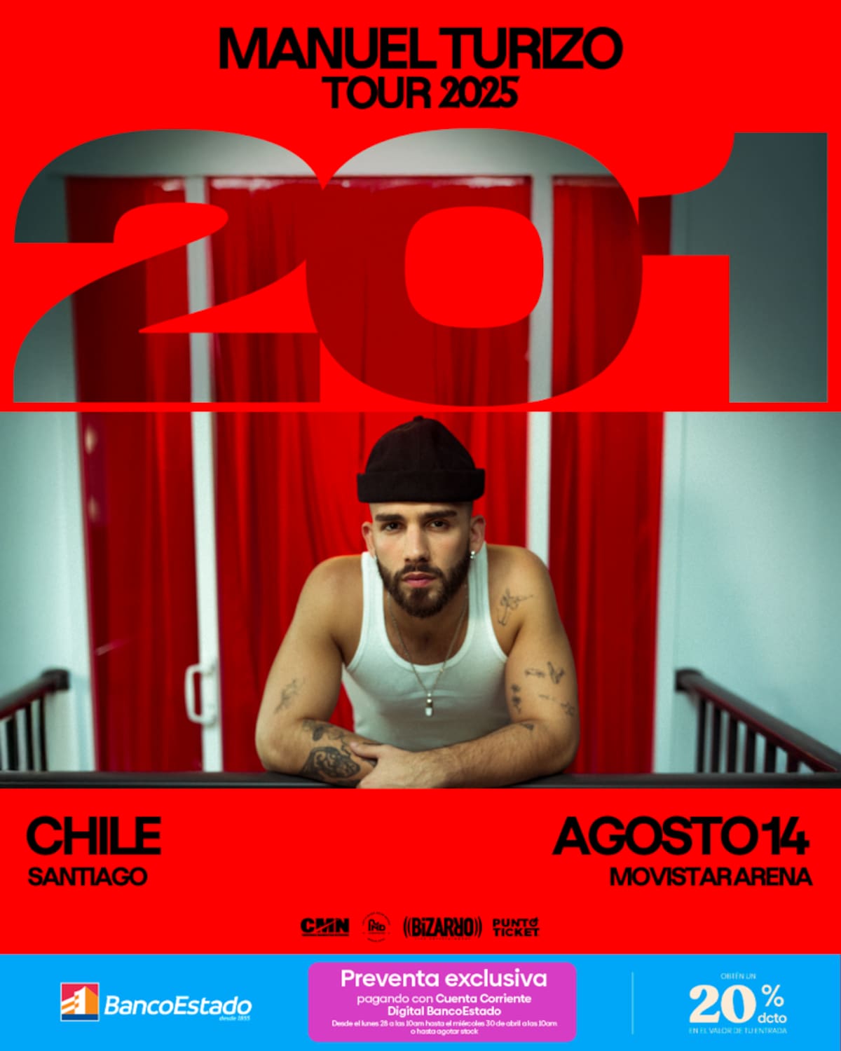 El cantante colombiano visitará Chile el próximo 14 de agosto.