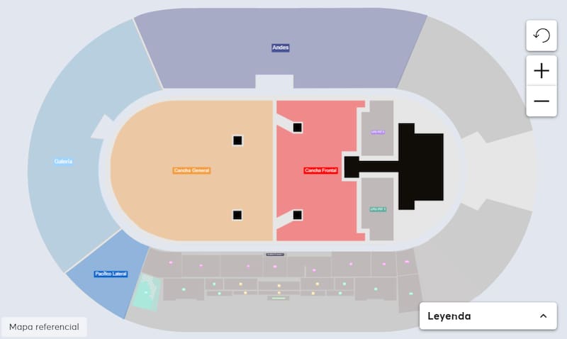 Esta es la imágen que da el servicio para graficar los lugares del Estadio Nacional. Créditos: Ticketmaster.