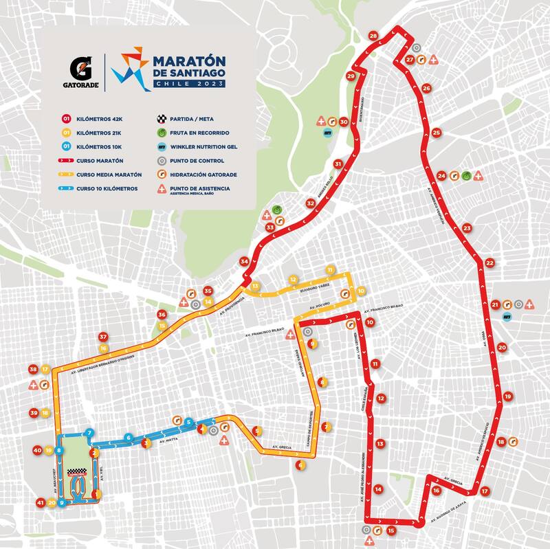 Mapa del recorrido global del Maratón de Santiago 2023.