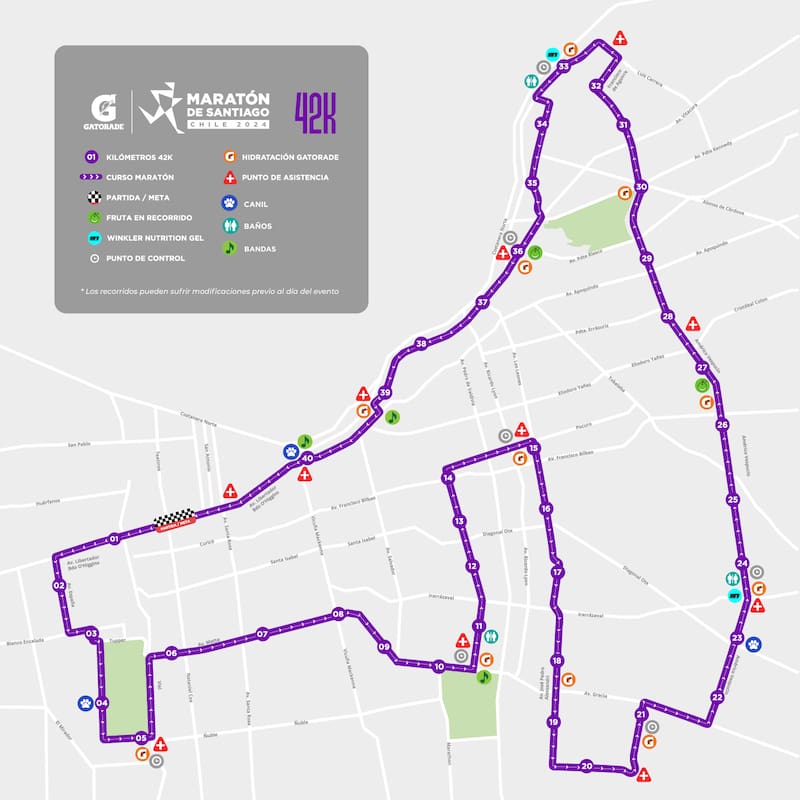 Recorrido de los 42 kilómetros del Maratón de Santiago.