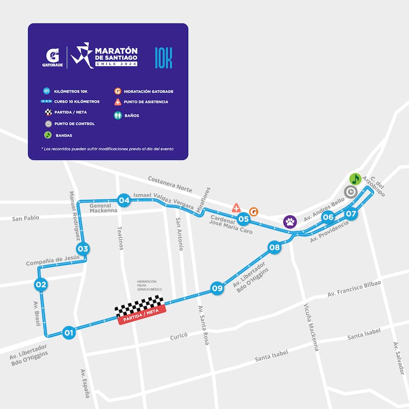 Recorrido de los 10 kilómetros del Maratón de Santiago.