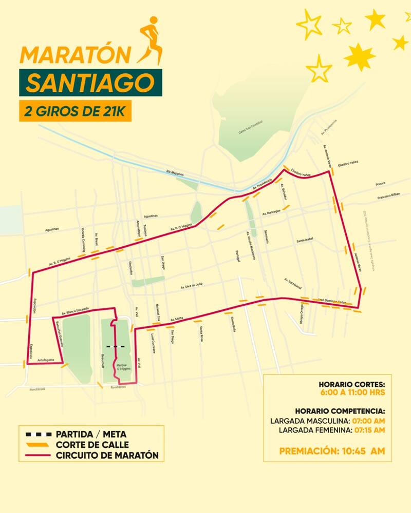 Este es el mapa con el recorrido de la Maratón de los Juegos Panamericanos Santiago 2023