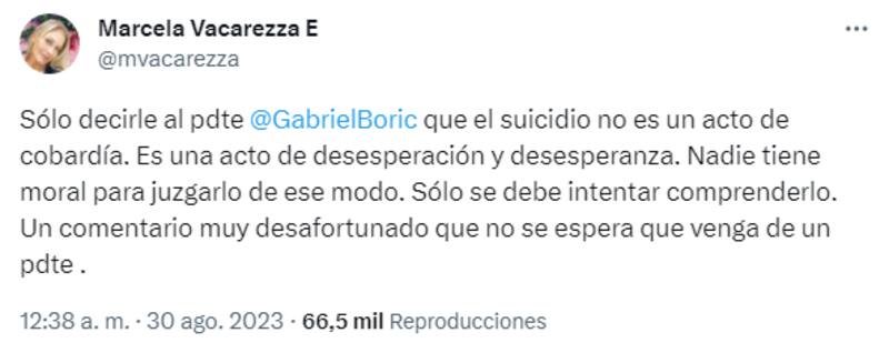El pasado martes se dio a conocer el suicidio de uno de los militares condenados por el suicidio de Víctor Jara y Marcela Vacarezza salió opinar y recibió una ola de críticas.