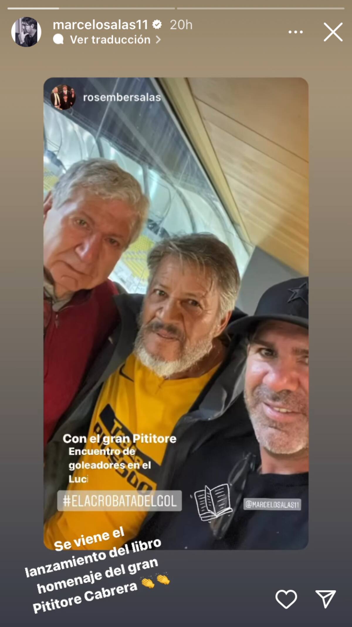 La publicación de Marcelo Salas para su encuentro con el mítico "Pititore" Cabrera en Quillota. Foto: Instagram.