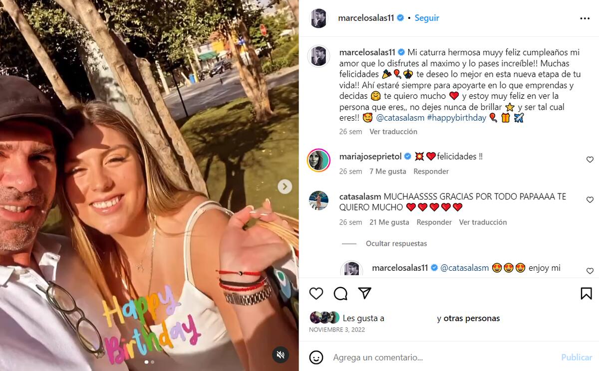 Marcelo Salas saludando a su hija. Créditos: @marcelosalas11