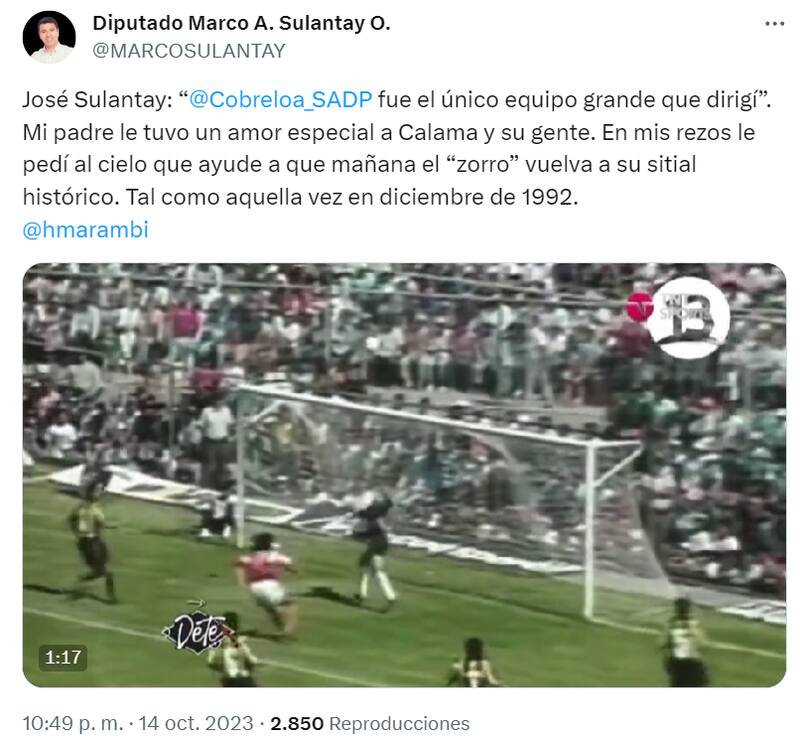 Apoyó a Cobreloa.