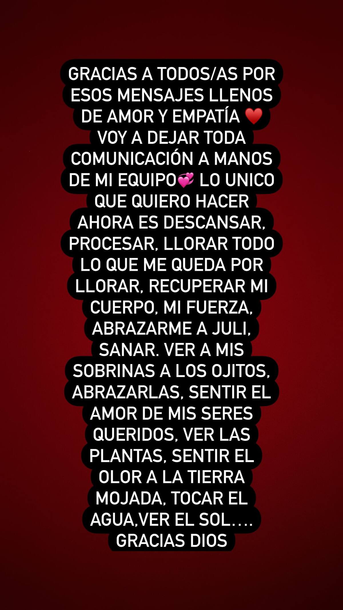 Este fue el mensaje que subió a sus segudiores.