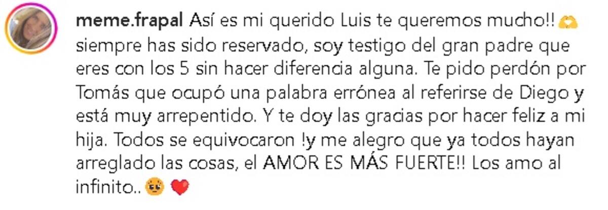 María Elena Merino apoyó a Luis Jiménez. Créditos: Instagram