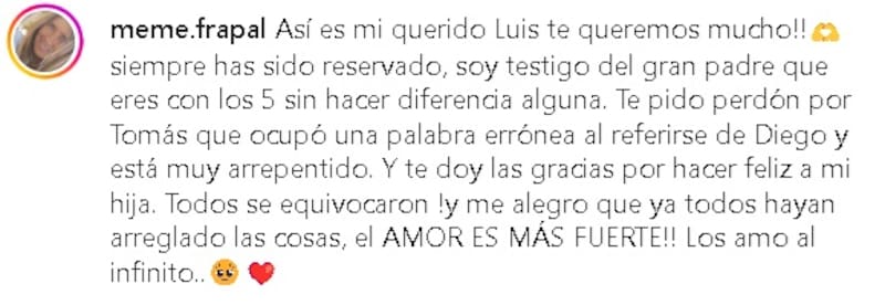 María Elena Merino apoyó a Luis Jiménez. Créditos: Instagram