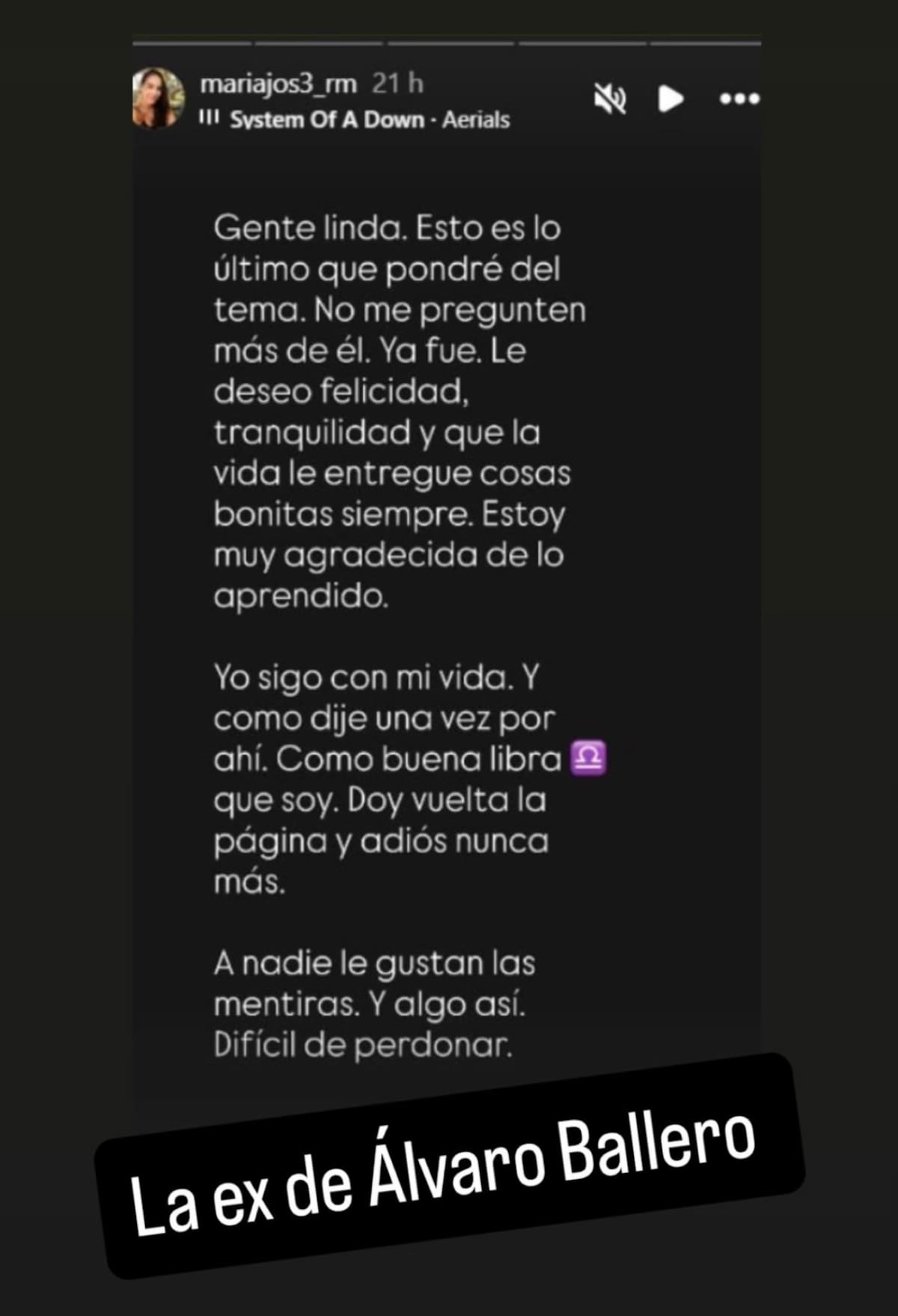 La ex de Álvaro Ballero alzó la voz.