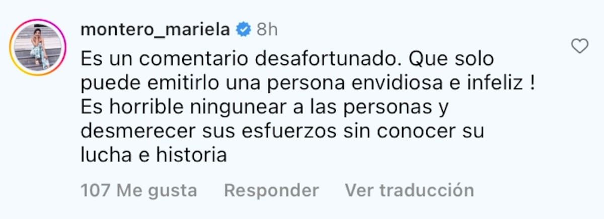 Criticó los comentarios de Pancha Merino.