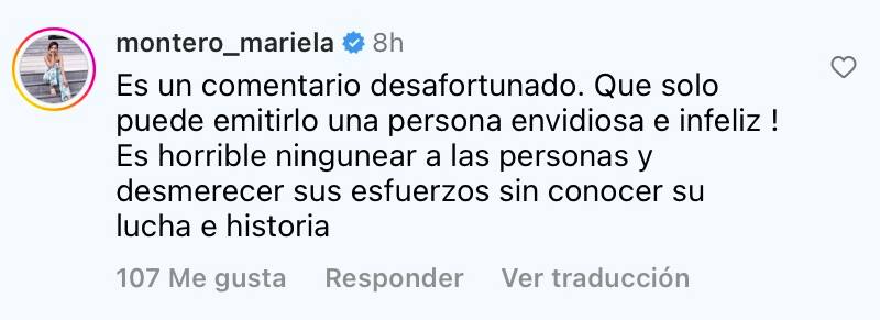 Criticó los comentarios de Pancha Merino.