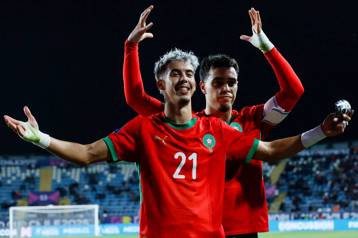 El jugador de Marruecos Yassir Zabiri, celebra con sus companeros tras marcar un gol contra Corea del Sur.