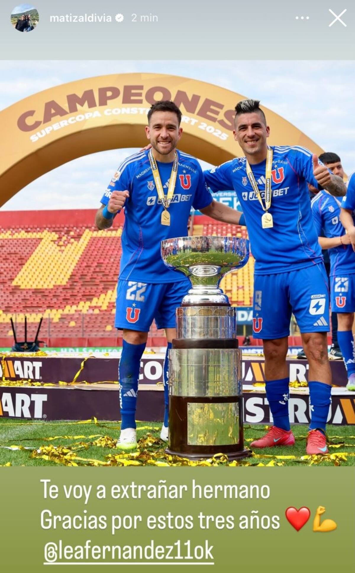 El defensa se despidió de Leandro Fernández en Instagram