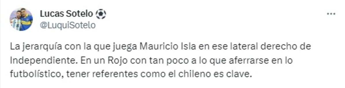 Mauricio Isla es destacado por su jerarquía
