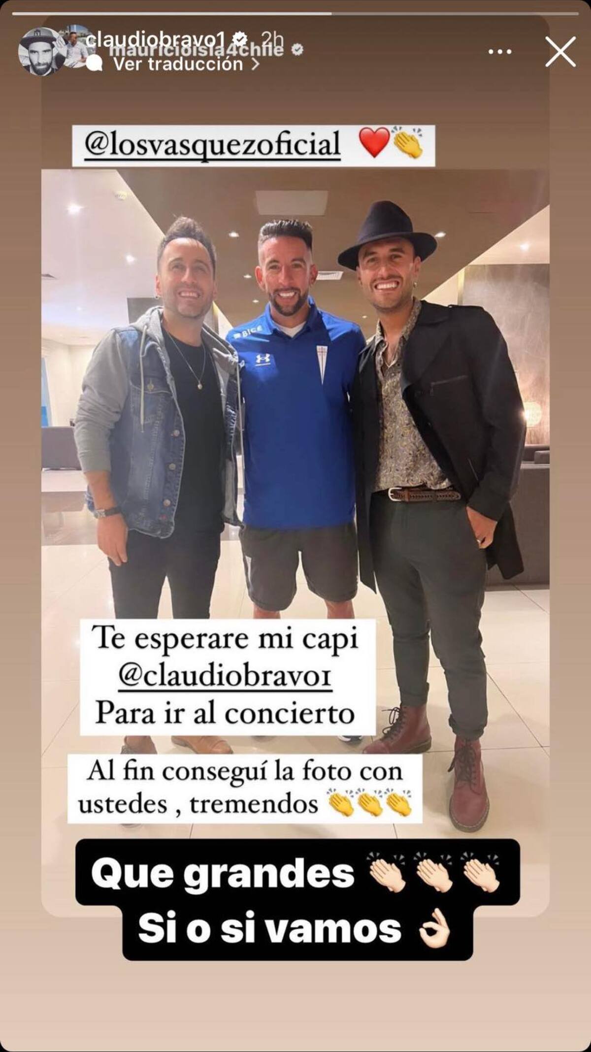 Captura de la historia de Instagram de Mauricio Isla que fue compartida por Claudio Bravo.
