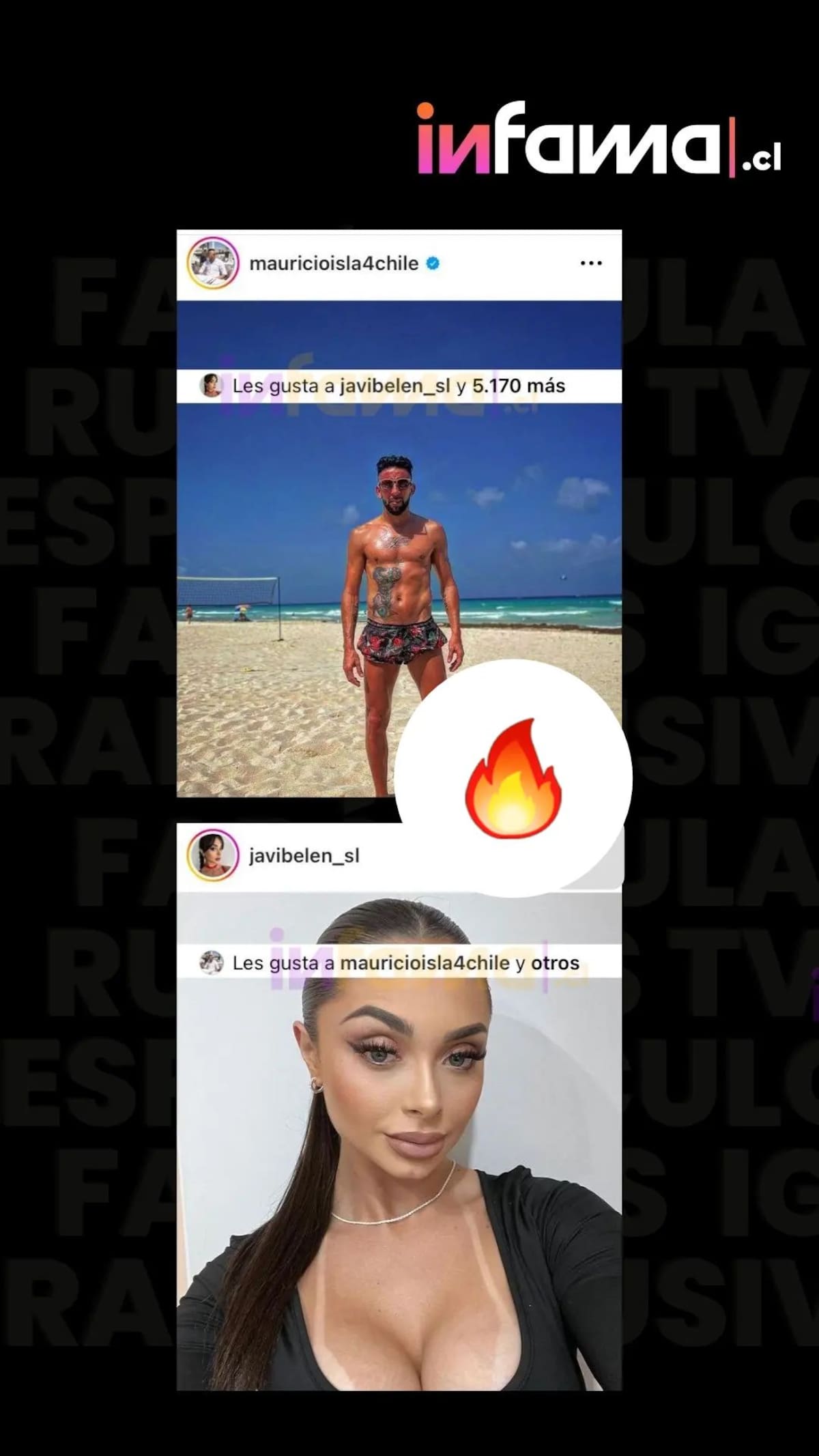 Mauricio Isla y Javiera Belén interactuando en Instagram.