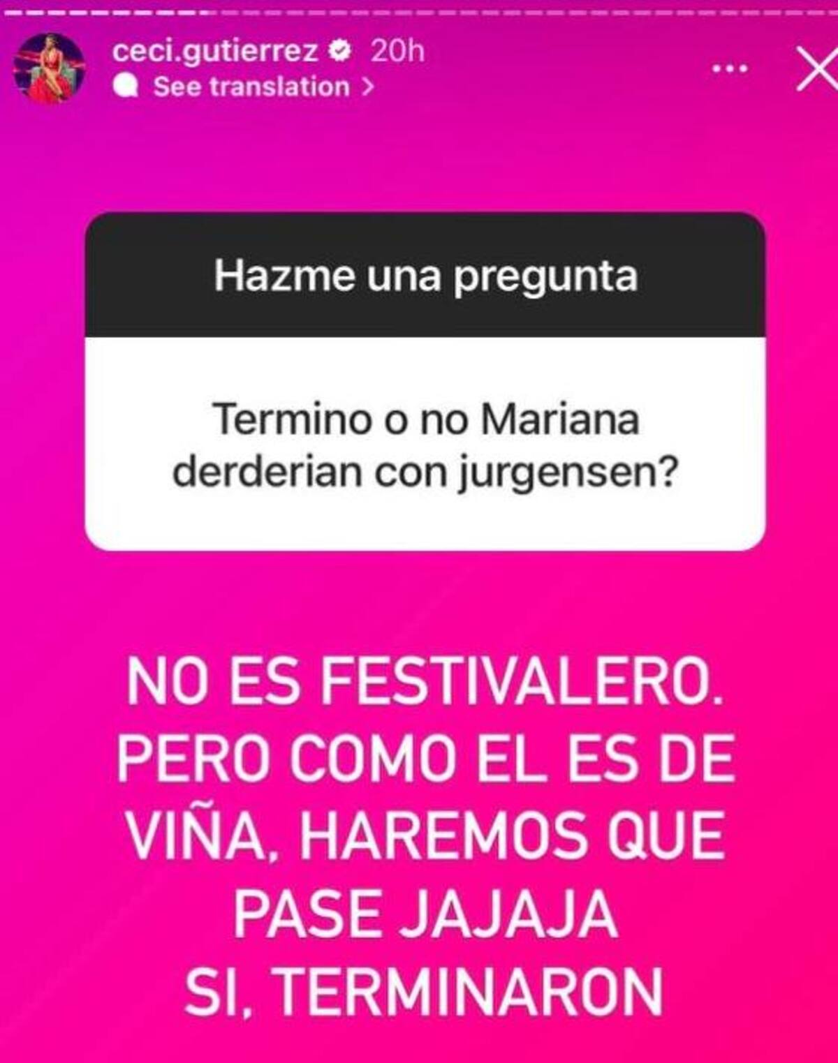 Cecilia Gutiérrez aseguró que Mauricio Jürgensen y Mariana Derderián terminaron su relación.
