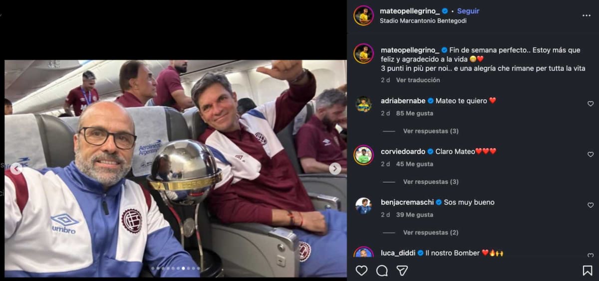 Su hijo subió fotos de él y la Copa Sudamericana en su Instagram. Foto: @mateopellegrino_