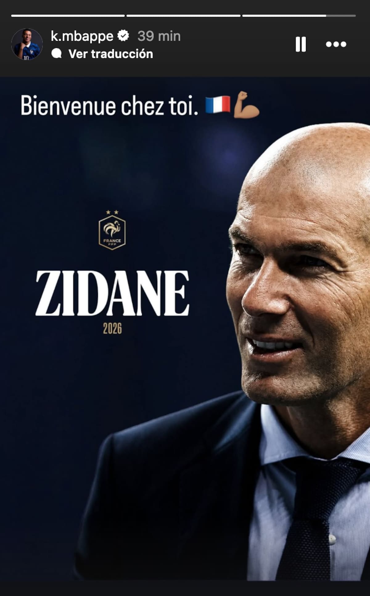 El delantero utilizó su cuenta de Instagram para reaccionar a la llegada de Zizou.