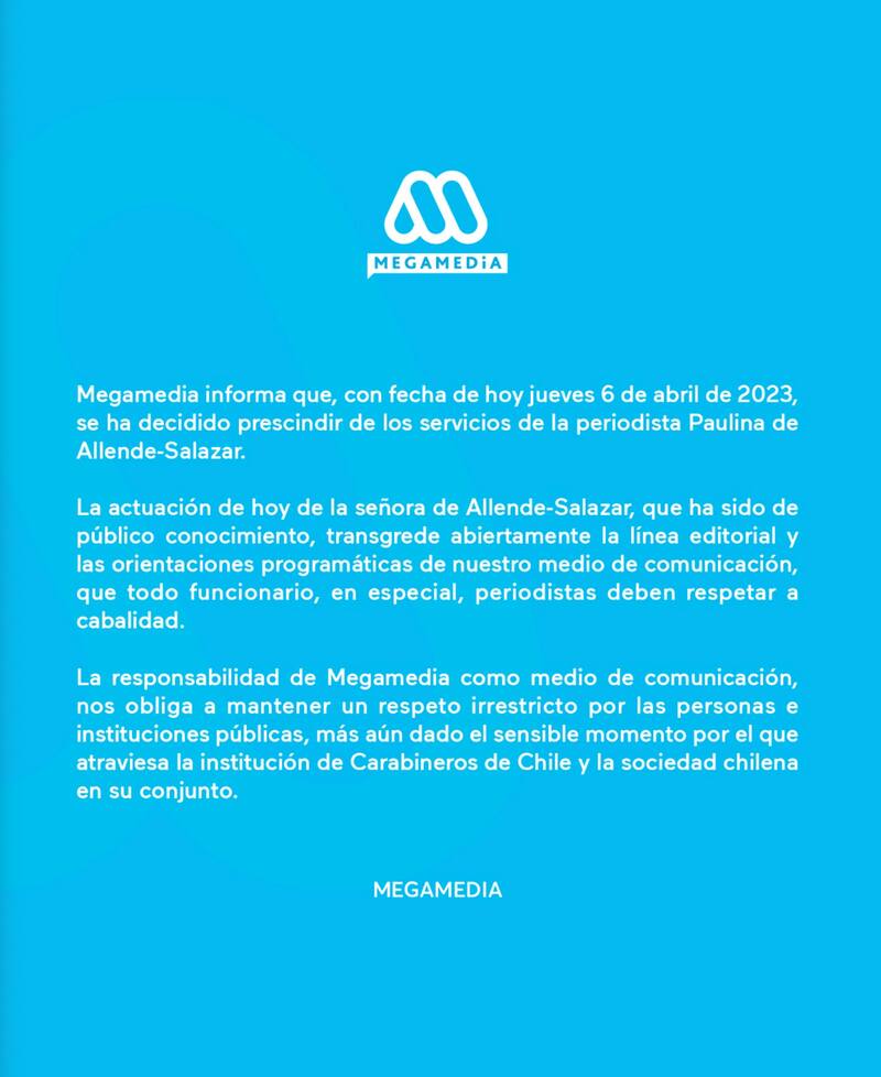 Mega despide a Paulina de Allende Salazar