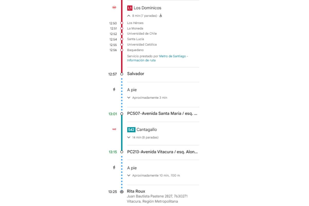 Desde el centro de la capital conviene tomar la Línea 1 del Metro de Santiago.
Créditos: Google Maps.