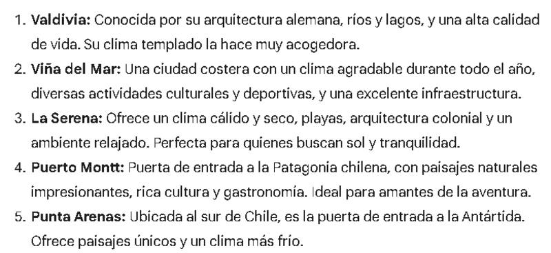 Mejores ciudades para jubilarse en Chile.