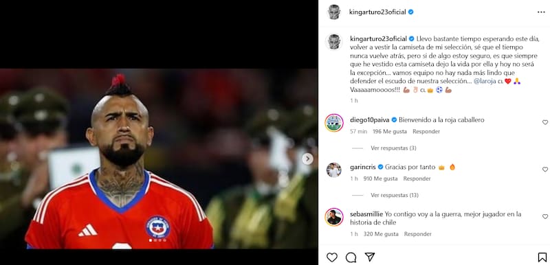El mensaje de Arturo Vidal en Instagram antes del partido de Chile vs Perú.