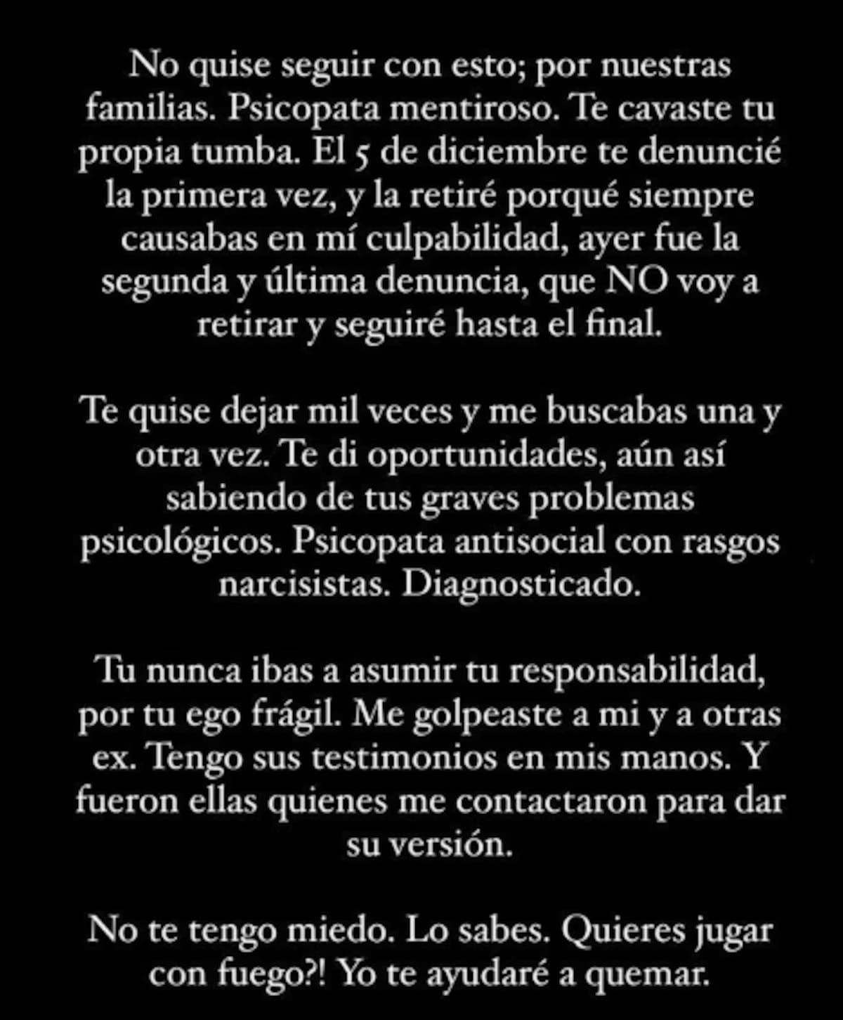 Este fue uno de los mensajes que dejó Catalina Gaete en relación a Sebastián Ramírez tras su detención