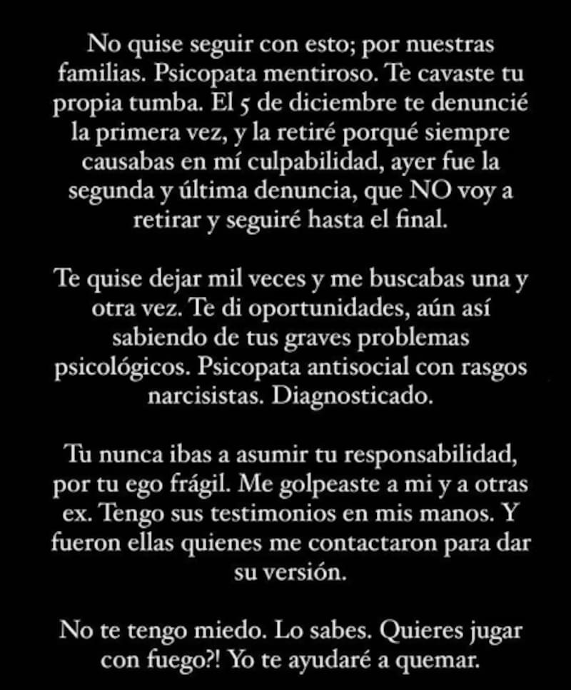 Este fue uno de los mensajes que dejó Catalina Gaete en relación a Sebastián Ramírez tras su detención