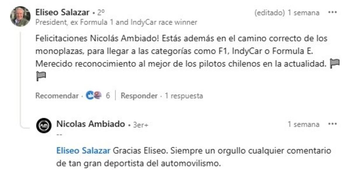 El único chileno en la historia de la F1 apoya a su posible "heredero".