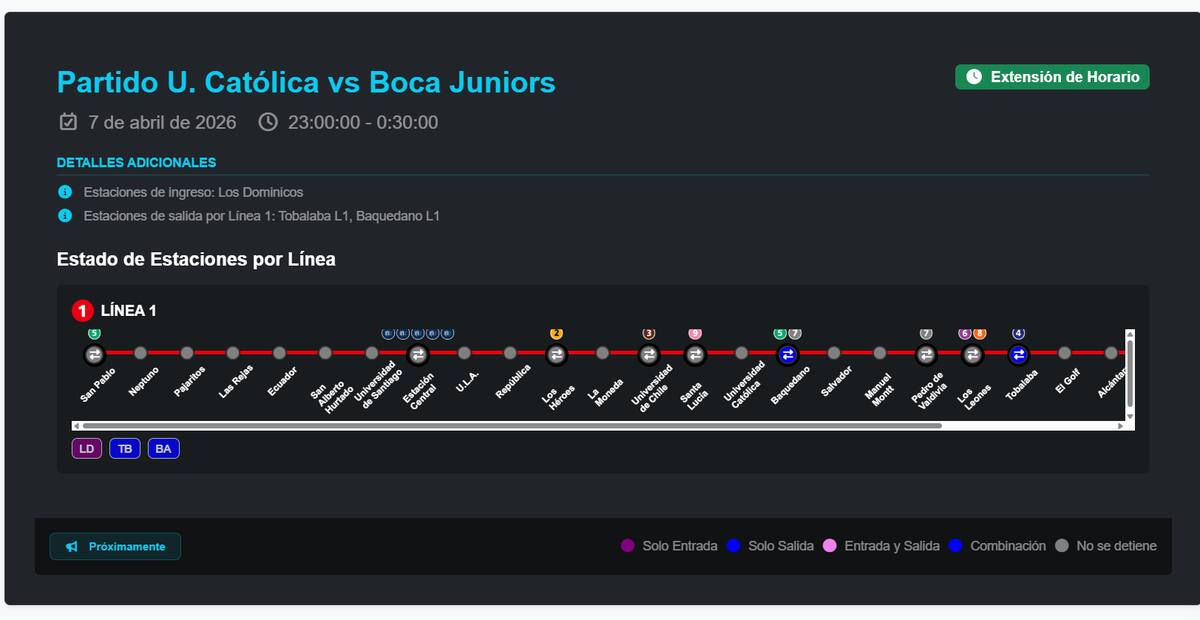 Habrá extensión en el servicio debido al debut de la UC en Libertadores.