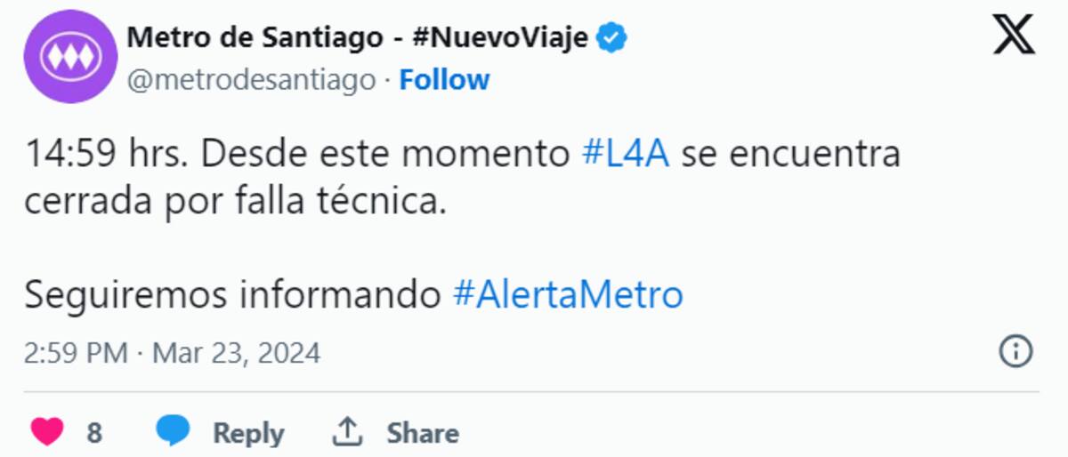 Metro de Santiago a través de X.