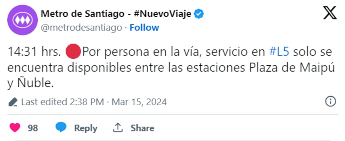 Metro de Santiago en X.