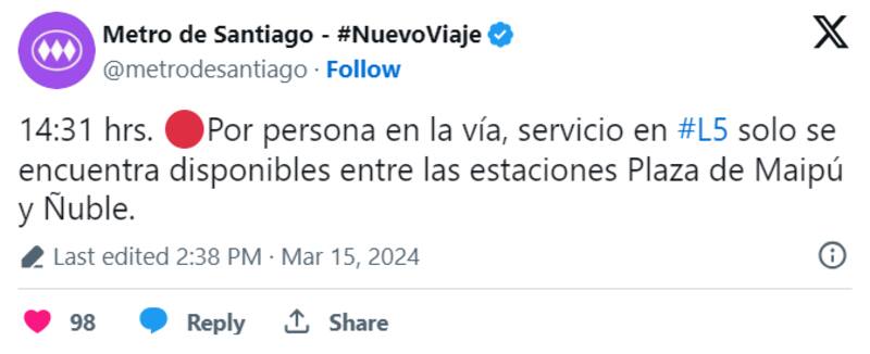 Metro de Santiago en X.