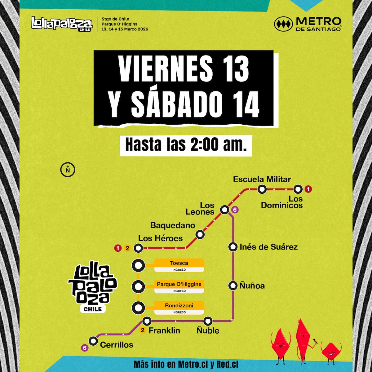 Estaciones de Líneas 1, 2 y 6 se verán beneficiadas por la extensión horaria. Foto: Metro de Santiago vía X.