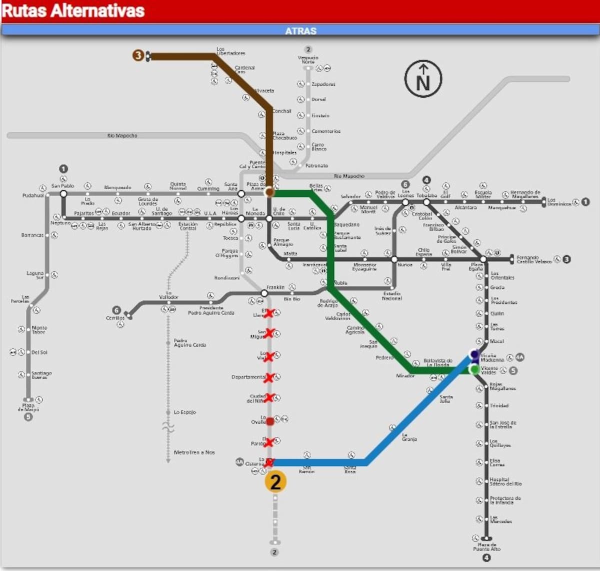Alternativa de ruta hacia el sur tras fallas del servicio en L2.