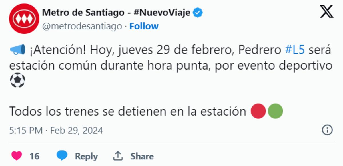 Metro de Santiago en X.