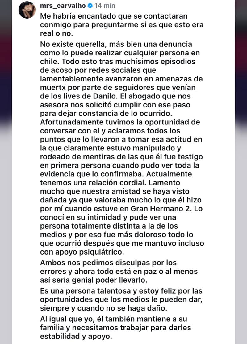 La brasileña confirmó denuncia contra Danilo 21.