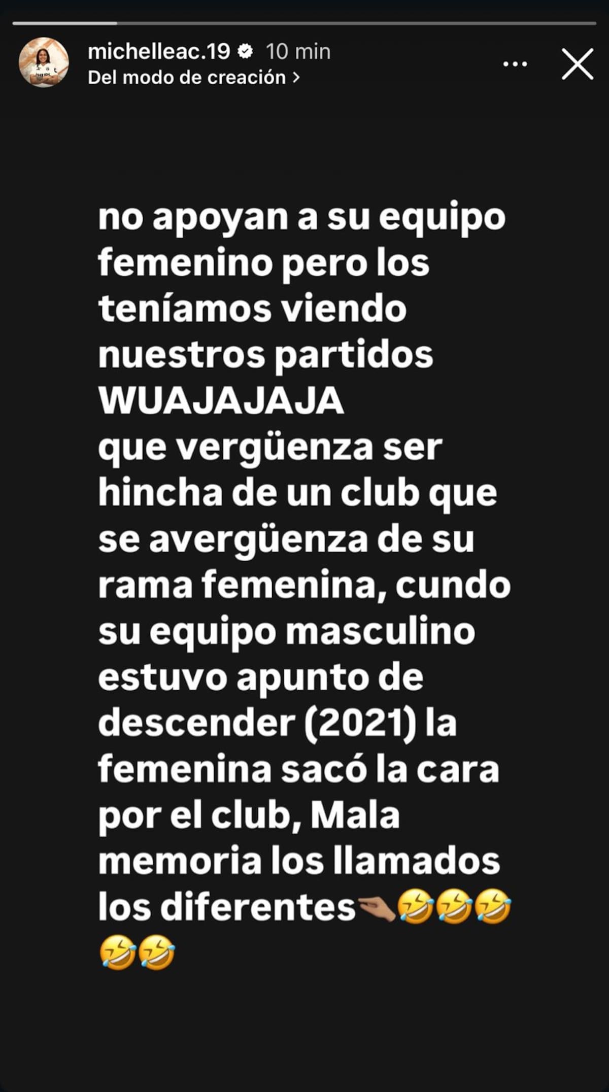 Y su post en su historia de Instagram. Foto: Captura @michelleac.19