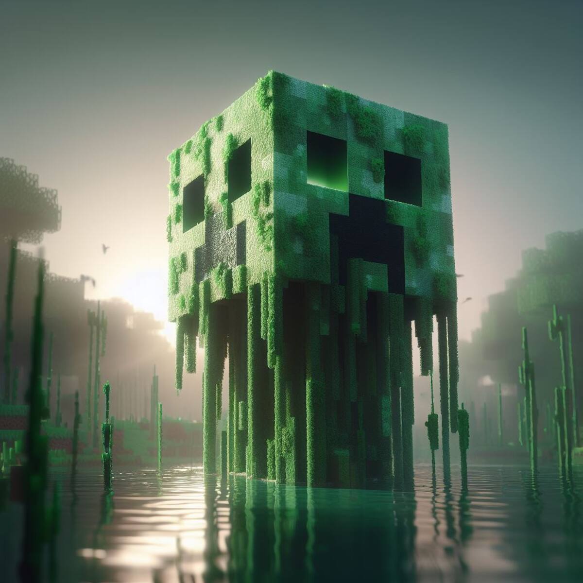 Aunque bueno, al menos si está en el agua no va a explotar... Pero así se vería un Creeper según la Inteligencia Artificial.