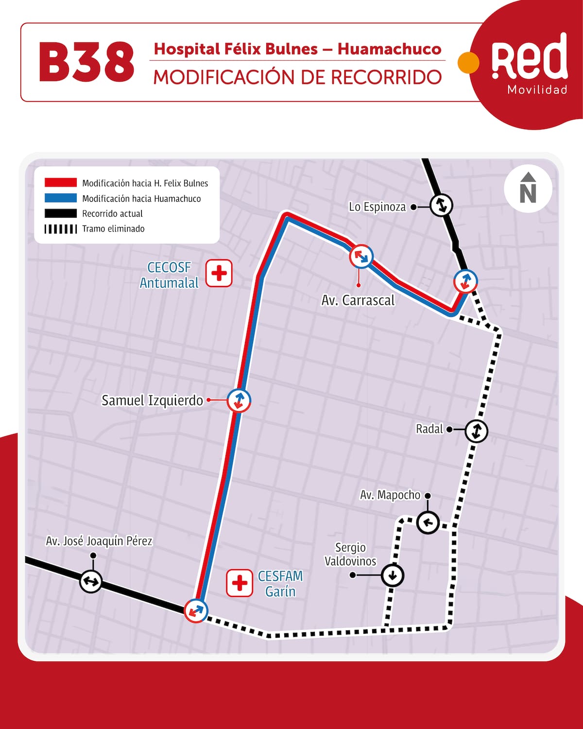 Este es el nuevo mapa que tendrá el bus B38. Foto: Red Movilidad.