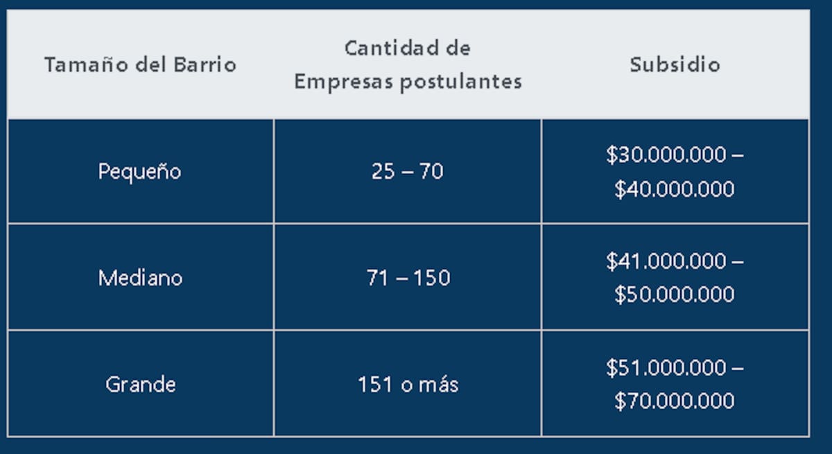 Montos del programa "Barrios Comerciales", de Sercotec.