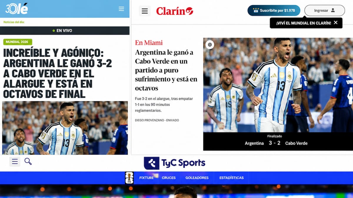 “Increíble” y “partido de infarto”: así reaccionó la prensa argentina tras el dramático triunfo sobre Cabo Verde