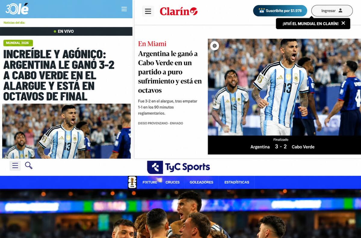 “Increíble” y “partido de infarto”: así reaccionó la prensa argentina luego del dramático triunfo sobre Cabo Verde