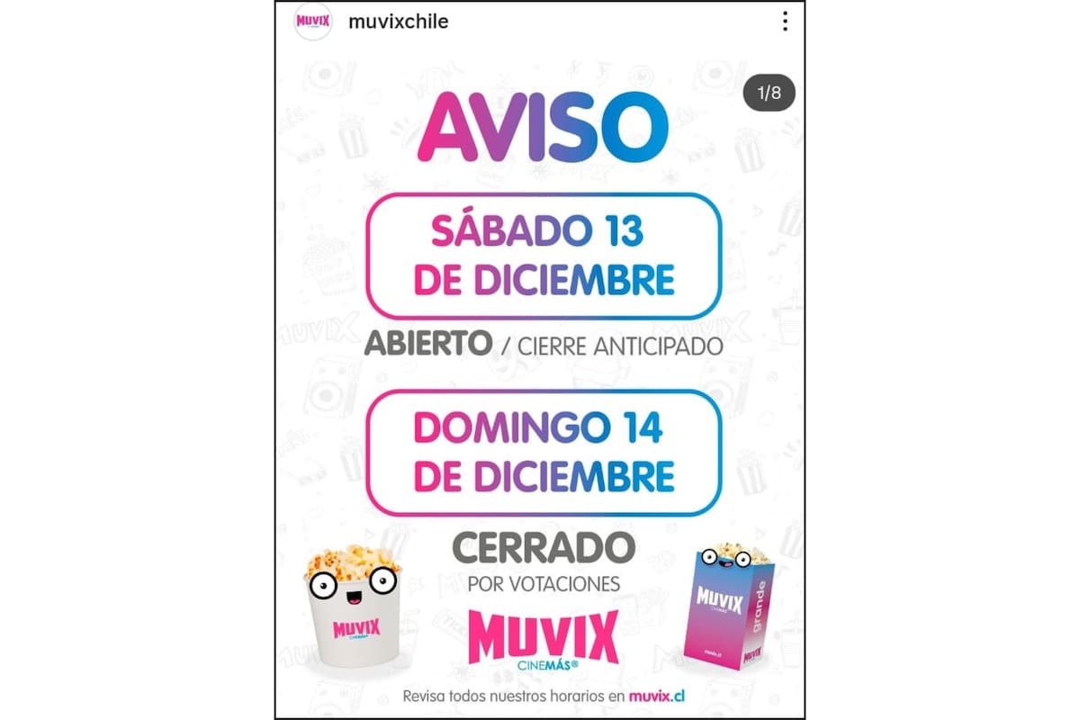 No abrirá ninguna de sus sucursales ubicadas en Talca ni en Santiago.
Créditos: Muvix.