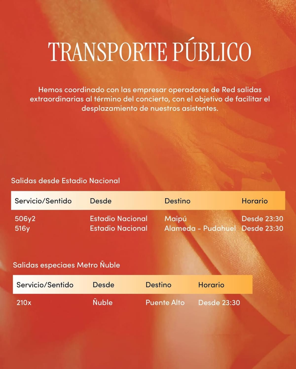 El concierto de la cantante en el Estadio Nacional dispondrá de recorridos especiales.