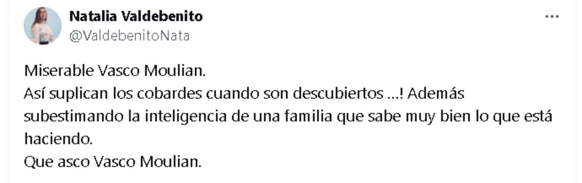 Natalia Valdebenito se lanzó contra Vasco Moulian. Créditos: X