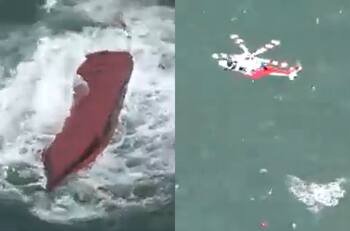 VIDEO | Impactantes imágenes aéreas del trágico volcamiento de un buque surcoreano: Hay 8 fallecidos